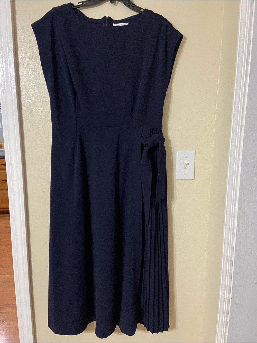 Calvin Klein Navy Midi Dress with Side Pleated Panel